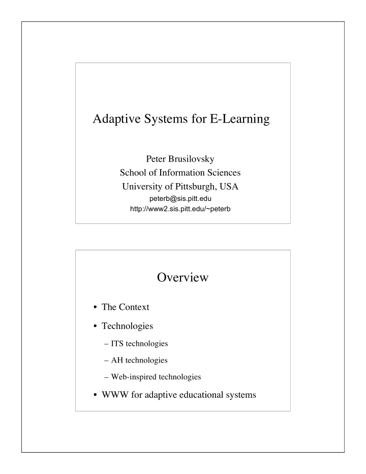 adaptive systems for e learning