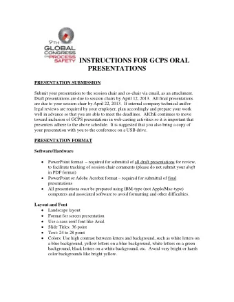 INSTRUCTIONS FOR GCPS ORAL  PRESENTATIONS  PRESENTATION SUBMISSION  Submit your presentation to the
