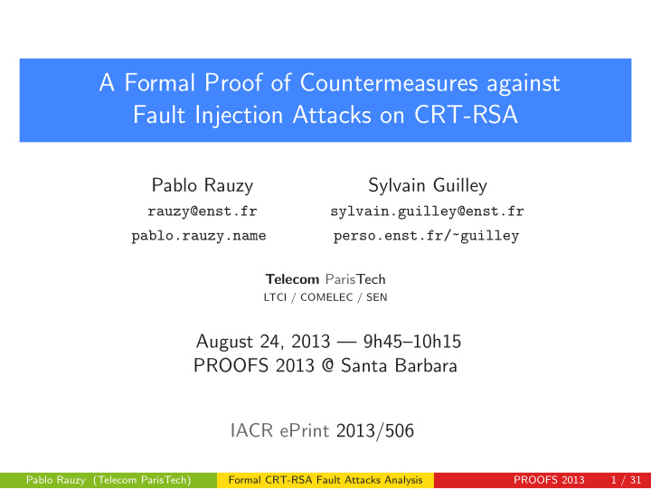 a formal proof of countermeasures against fault injection