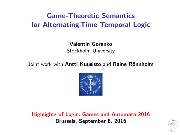 game theoretic semantics for alternating time temporal
