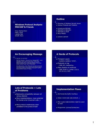 Outline  Outline  Overview of Windows Security Issues  Overview of Windows Security Issues