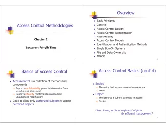 Overview  Basic Principles  Access Control Methodologies  Controls  Access Control Designs