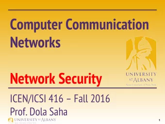 Computer Communication  Networks  Network Security  ICEN/ICSI 416  Fall 2016  Prof. Dola Saha 1