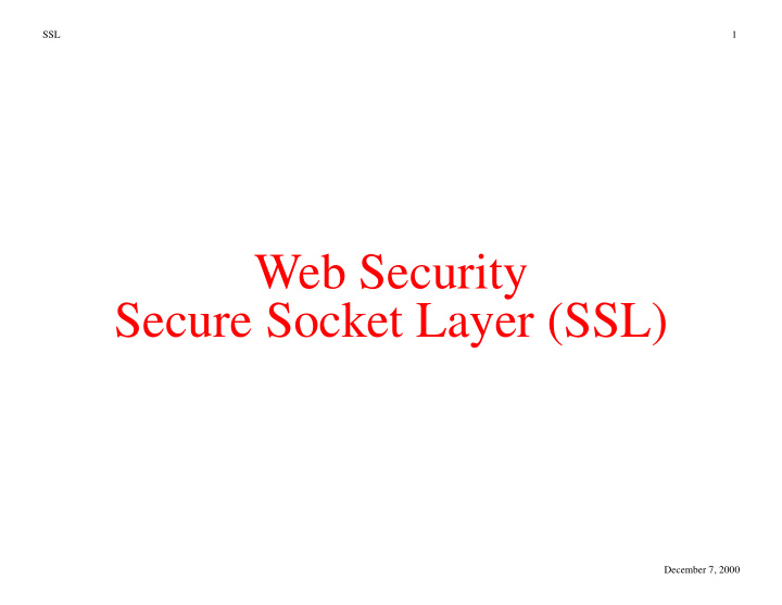 web security secure socket layer ssl