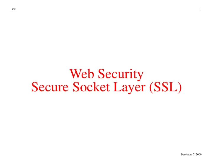 web security secure socket layer ssl