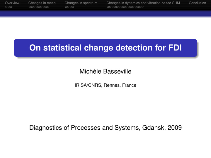 on statistical change detection for fdi