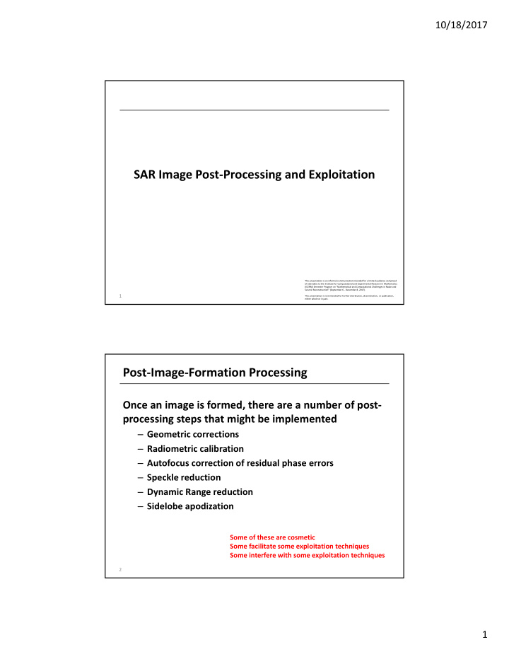 sar image post processing and exploitation