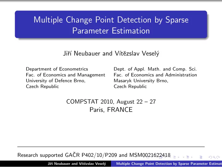 multiple change point detection by sparse parameter