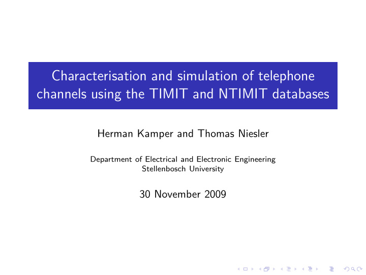 characterisation and simulation of telephone channels