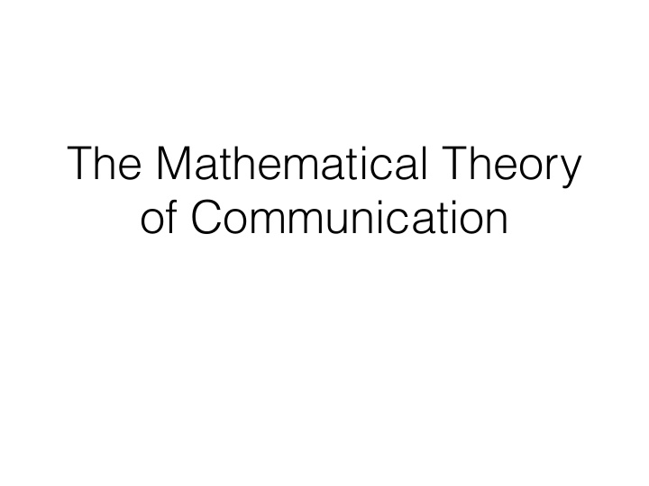 the mathematical theory of communication