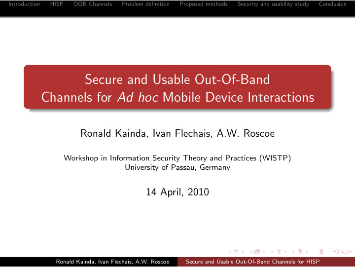 secure and usable out of band channels for ad hoc mobile
