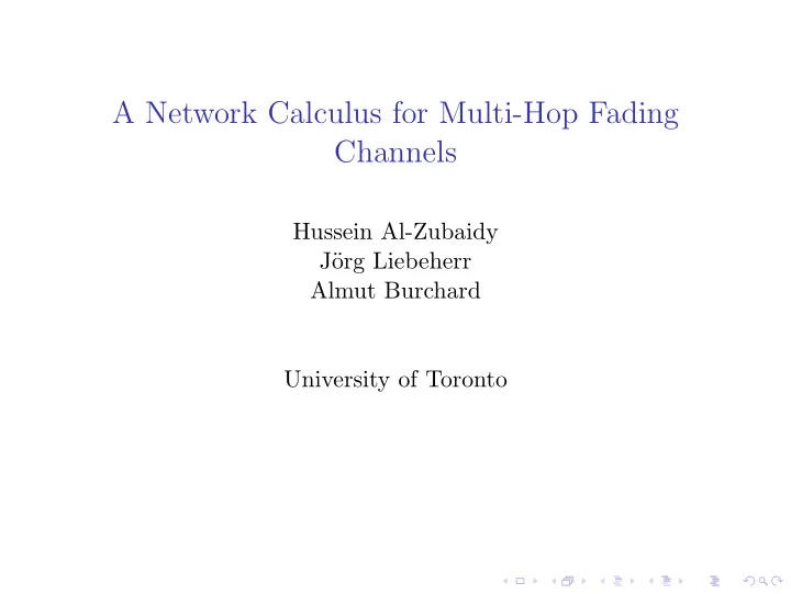 a network calculus for multi hop fading channels
