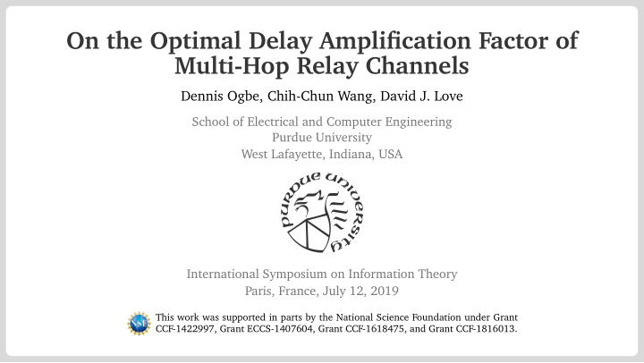 on the optimal delay amplification factor of multi hop