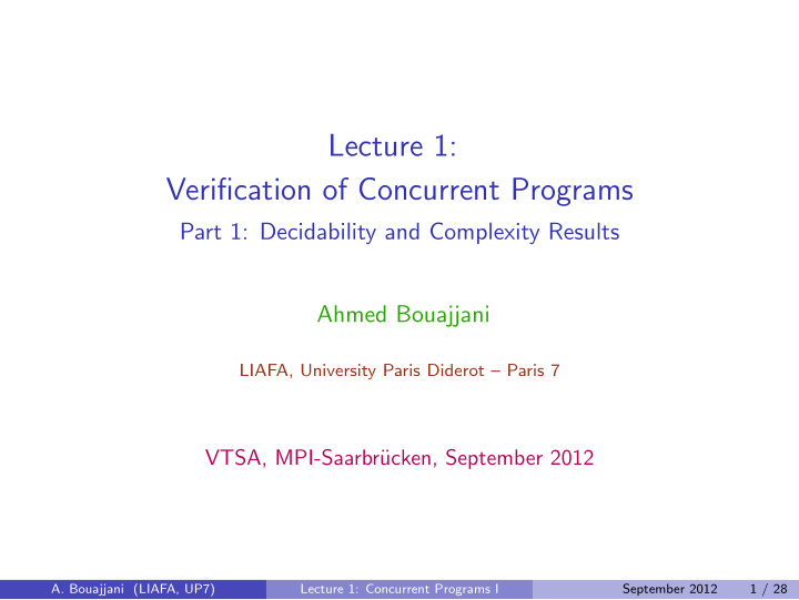 lecture 1 verification of concurrent programs