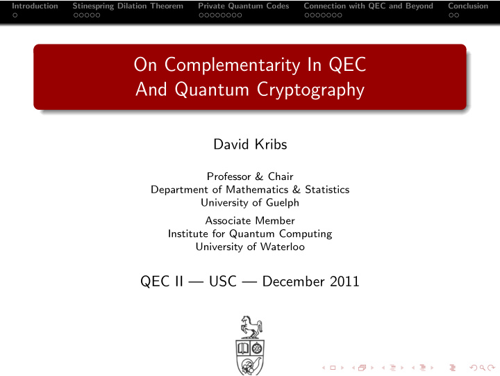 on complementarity in qec and quantum cryptography