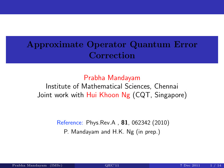 approximate operator quantum error correction