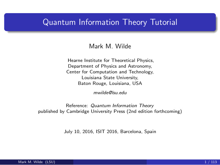 quantum information theory tutorial