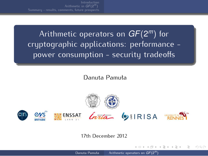 arithmetic operators on gf 2 m for cryptographic