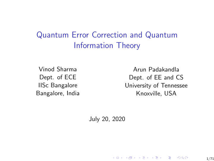 quantum error correction and quantum information theory