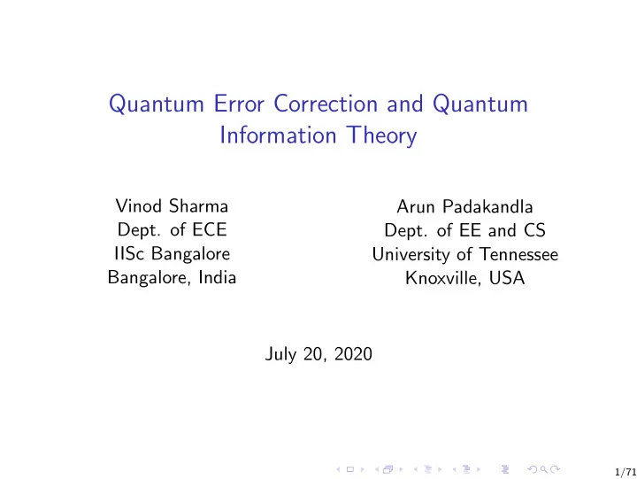 quantum error correction and quantum information theory