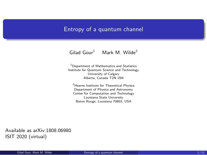 entropy of a quantum channel