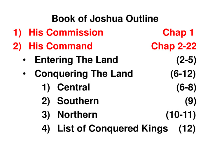 book of joshua outline 1 his commission chap 1 2 his