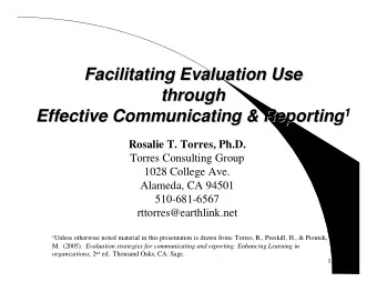 Facilitating Evaluation Use  Facilitating Evaluation Use  through  through  1 Effective