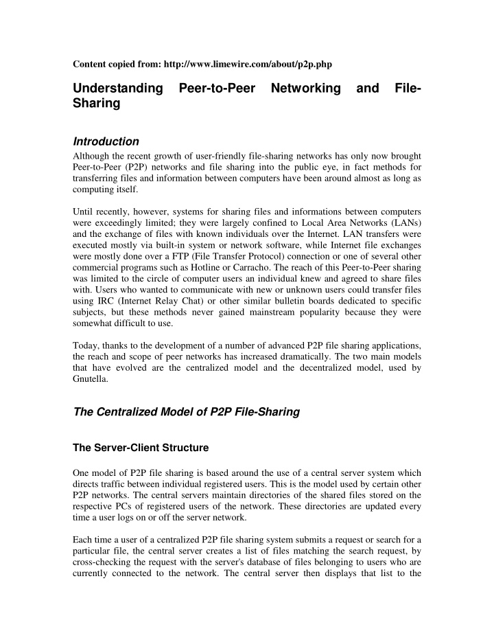 understanding peer to peer networking and file sharing