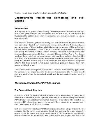 Understanding  Peer-to-Peer  Networking  and  File-  Sharing  Introduction  Although the recent