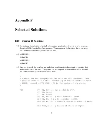 Selected Solutions  F.10  Chapter 10 Solutions  10.1 The defining characteristic of a stack is the