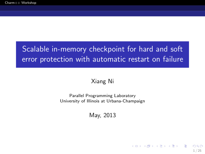 scalable in memory checkpoint for hard and soft error