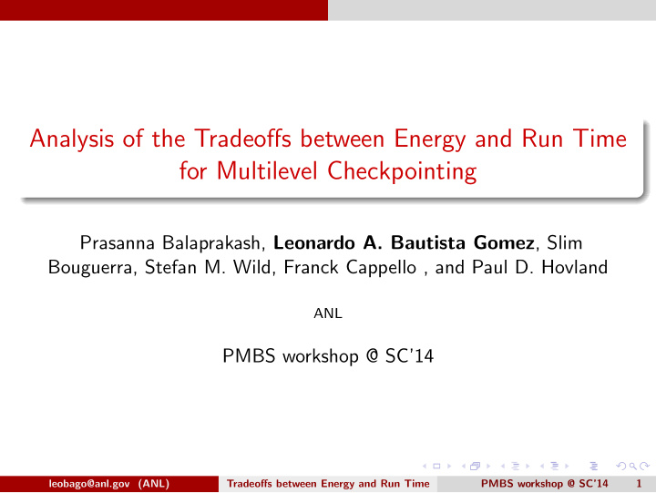analysis of the tradeoffs between energy and run time for
