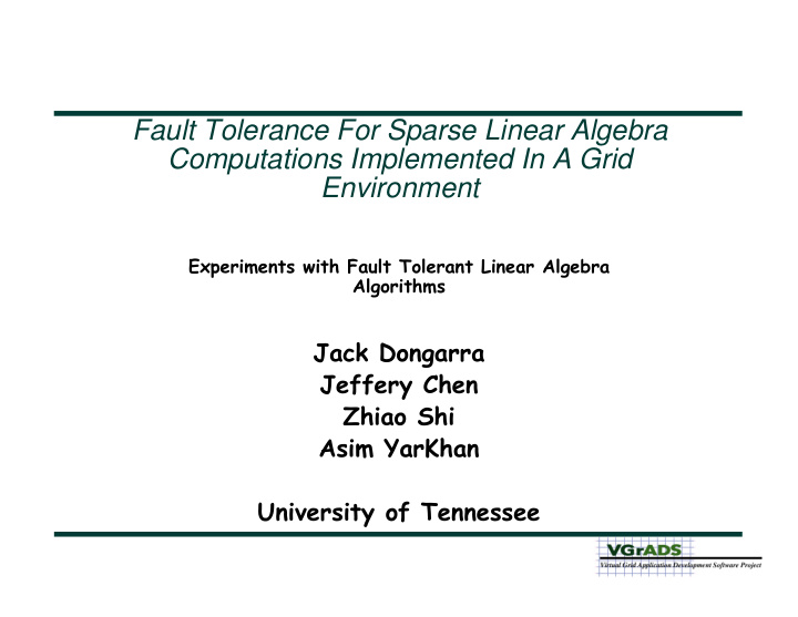 fault tolerance for sparse linear algebra computations