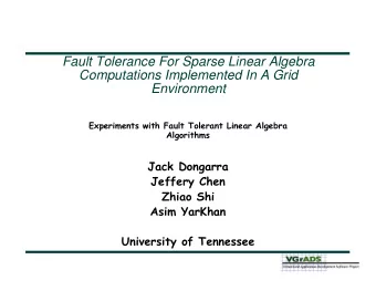 Fault Tolerance For Sparse Linear Algebra  Computations Implemented In A Grid  Environment