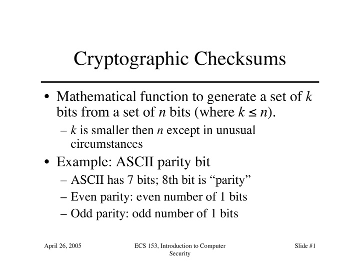 cryptographic checksums