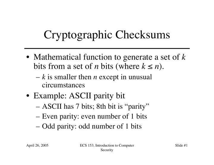 cryptographic checksums