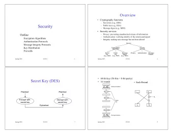 Security   Public key (e.g., RSA)   Message digest (e.g., MD5)   Security services