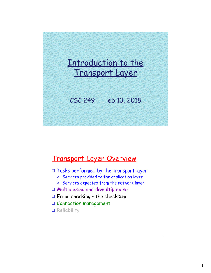 introduction to the transport layer