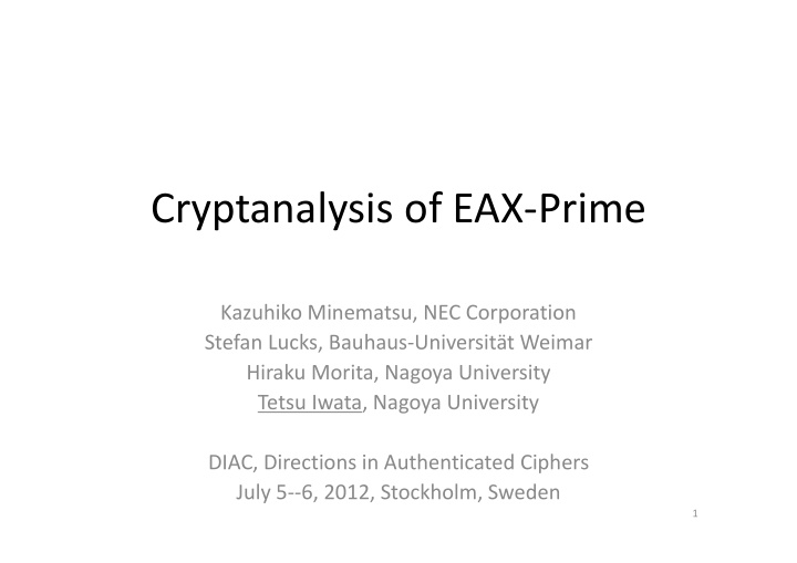 cryptanalysis of eax prime