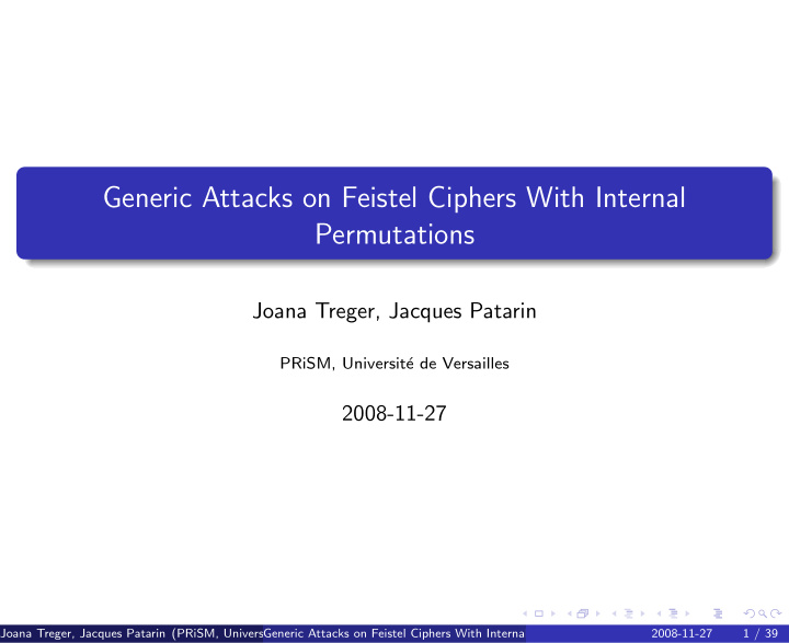 generic attacks on feistel ciphers with internal