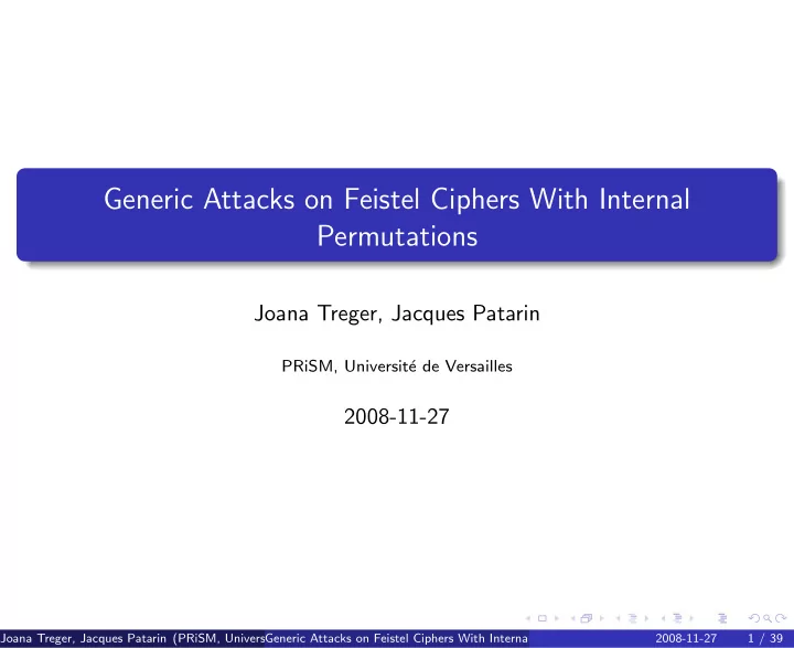 generic attacks on feistel ciphers with internal