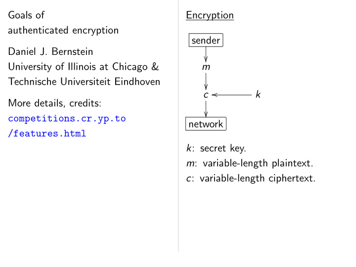 goals of encryption authenticated encryption sender