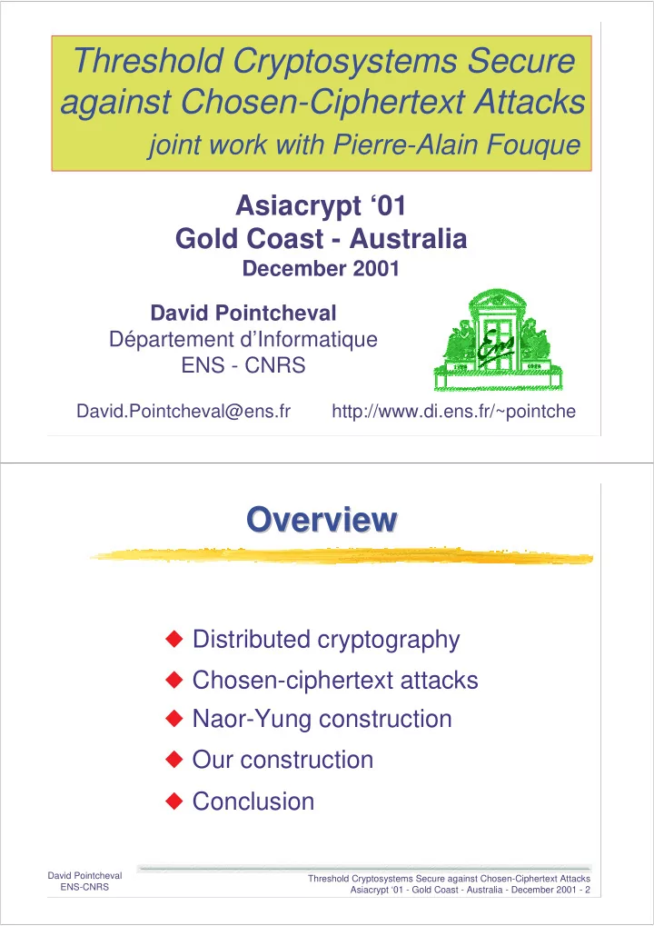 threshold cryptosystems secure against chosen ciphertext