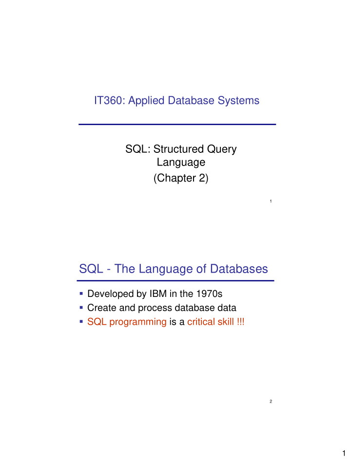 sql the language of databases