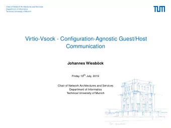 Virtio-Vsock - Configuration-Agnostic Guest/Host  Communication  Johannes Wiesbck Friday 19 th