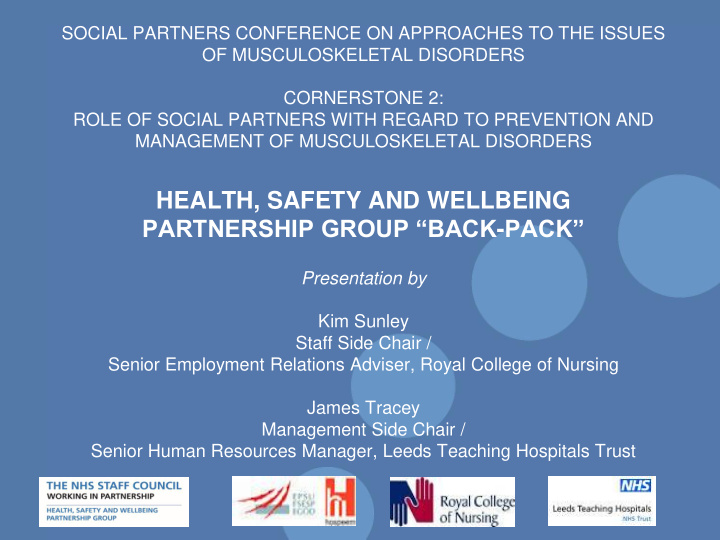 health safety and wellbeing partnership group back pack