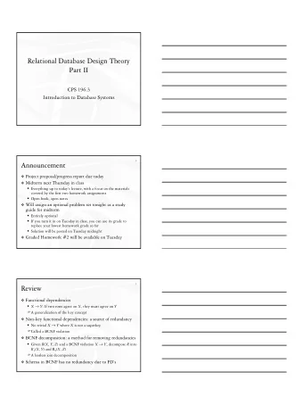 Relational Database Design Theory  Part II  CPS 196.3  Introduction to Database Systems  2