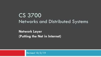 CS 3700   Networks and Distributed Systems Network Layer  (Putting the Net in Internet)  Revised