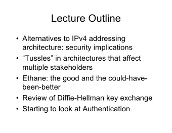 Lecture Outline   Alternatives to IPv4 addressing  architecture: security implications