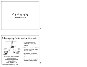 Cryptography  November 14, 2011  1  Intercepting Information Scenario 1  Wireless broadcasts